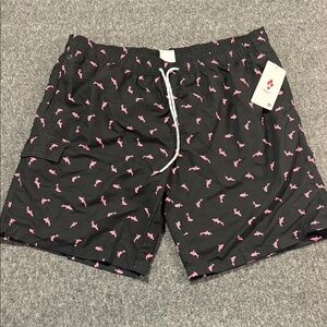 Men's Black Board Shorts with Pink Shark Pattern